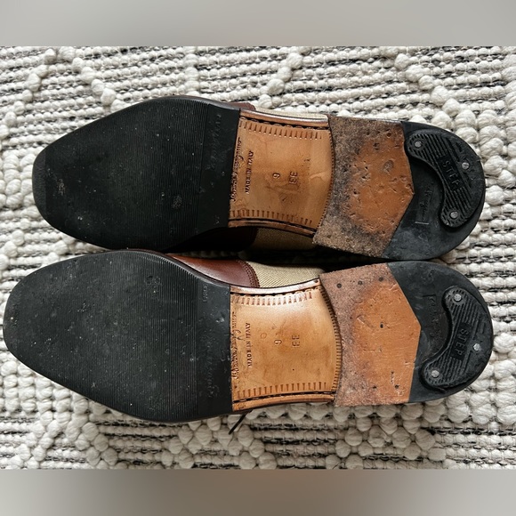 Ferragamo oxfords two tone leather and tan linen RARE - Picture 4 of 6